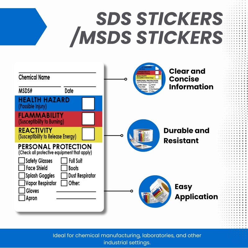 Safety Supply Mart SDS Stickers 500 Stickers - 2 Rolls of 250, 1.5" x 2.5", Right To Know- Chemical Identifying and Marking Sticker Decals - Image 3